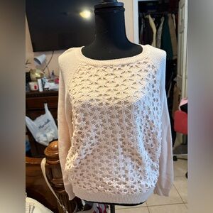 Women's Cream Sweater with Floral Knit Design